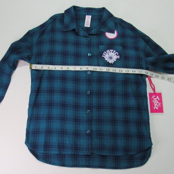 Justice Girls Graphic Flannel Plaid Button-Down Shirt Top, Size M (10) - Picture 9 of 9
